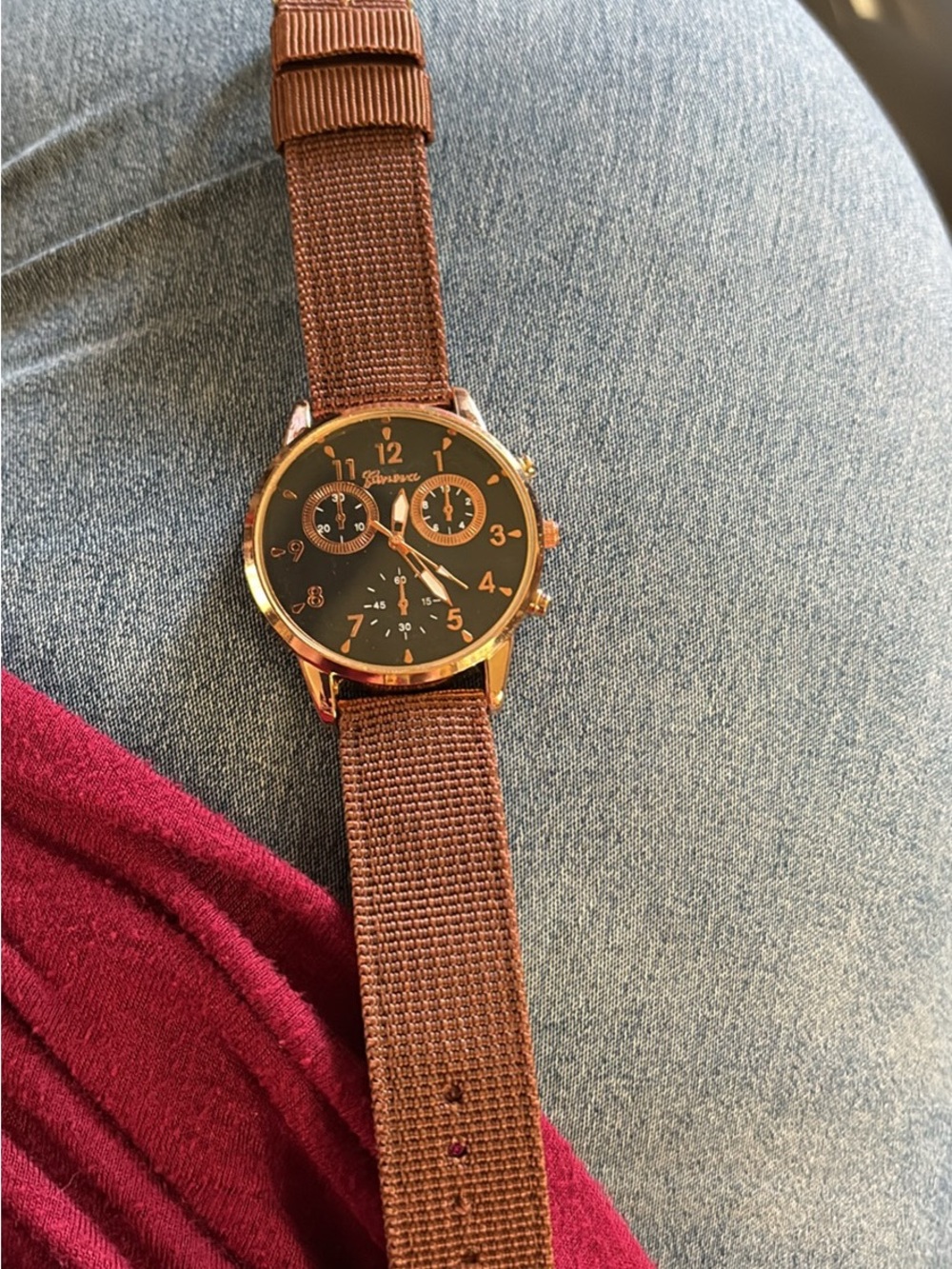 Brown Strap Gold-Tone Dial Watch
